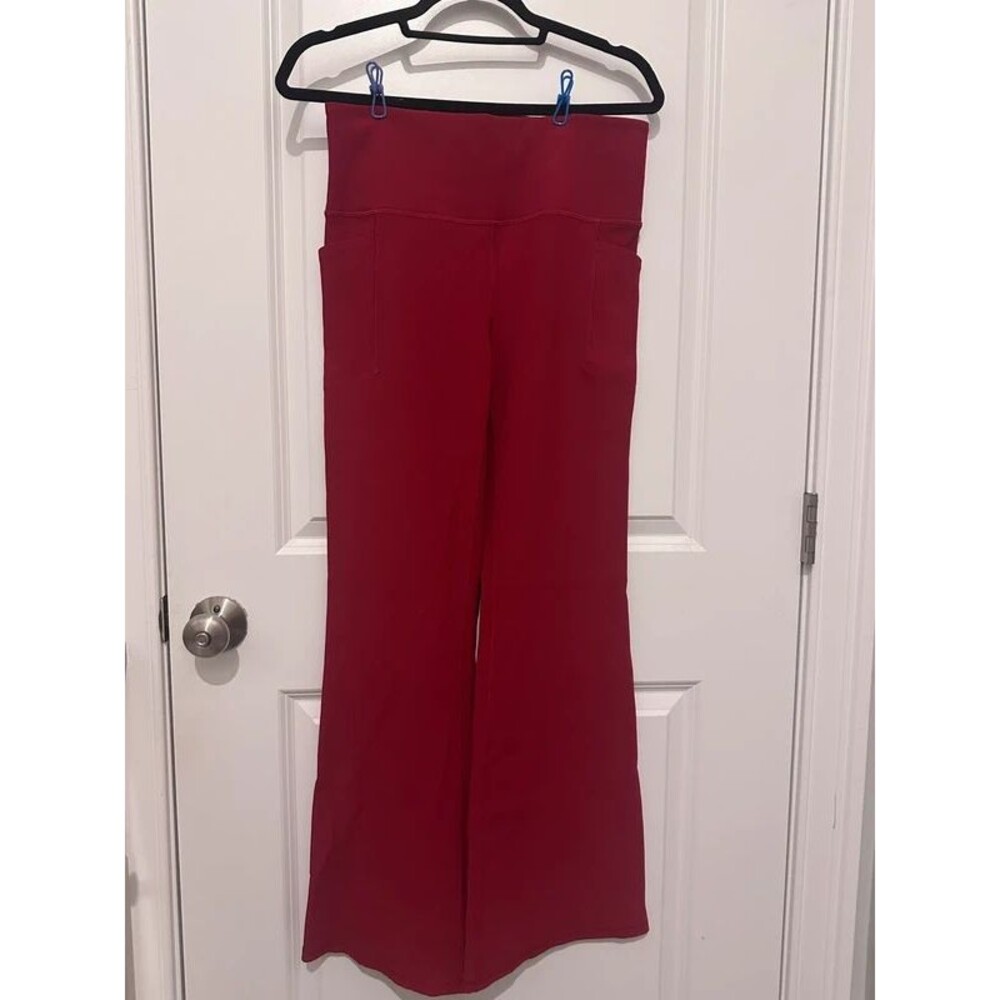 Athleta High Rise Wide Leg Flare Pants with Pockets - Dark Red / Berry - Size L